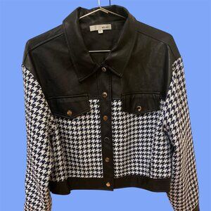 WD-NY Faux Leather and Houndstooth Jacket – Size XL